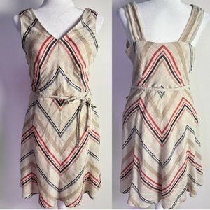 LANDS END Striped 100% Linen Sundress V-Neck Side Zip Size 12